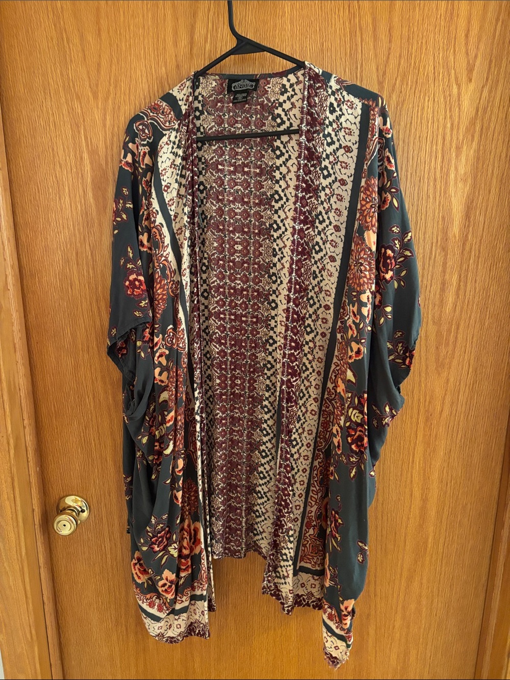 Angie Floral Print Open Cardigan - green, Rust & Cream